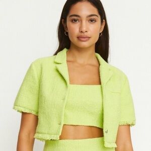 NWT House of Harlow 1960 Light Green Tweed Cropped Blazer
